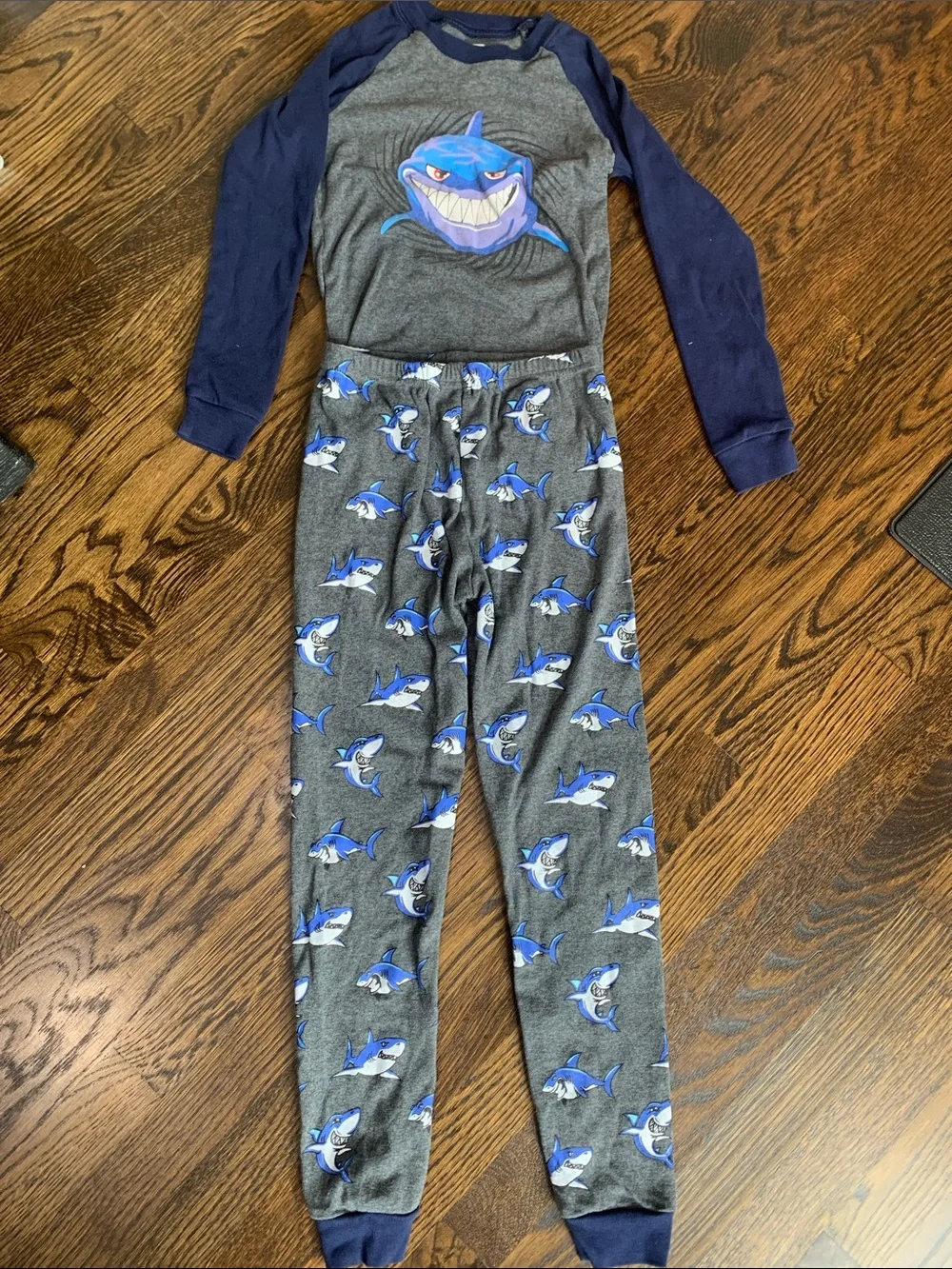 Boys' Shark Graphic Raglan Pajama Set - Navy & Gray
